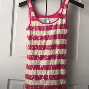 Pink and cream color sequin Tank Top